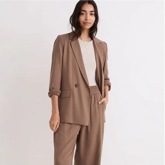 MADEWELL Drapeweave Caldwell Double-Breasted Blazer Castle Rock Tan Sz L {UU53} - Picture 1 of 8